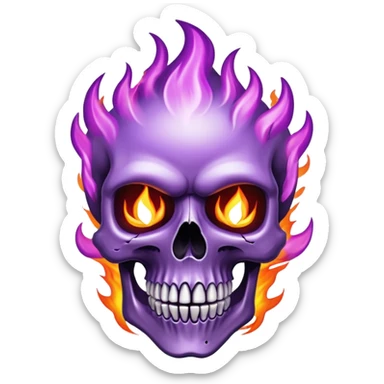 Skull on fire purple flames sticker