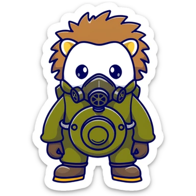 hedgehog wearing a gas mask sticker