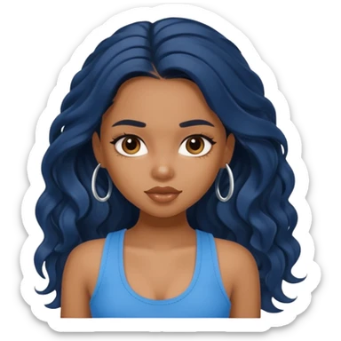 a pretty bratz brown girl with long wavy black color hair and a blue tank top on sticker