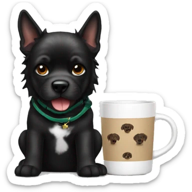 black shpitz dog with starbacks mug sticker