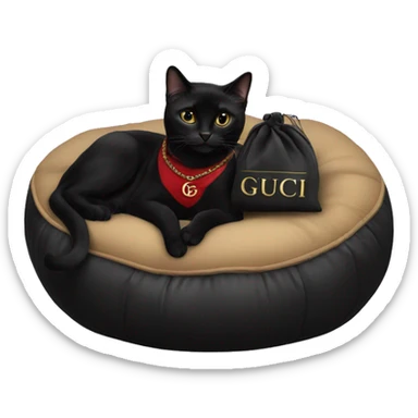 Black cat living in luxury on a Gucci beanbag sticker