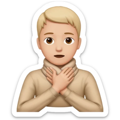 Person grabbing thier neck with their hands crossing them wrapping them around thier neck  sticker