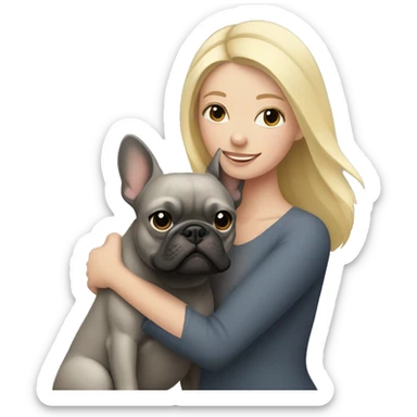 Blonde woman hugging dark gray french bulldog sticker