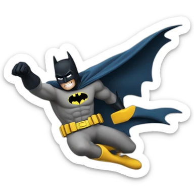 batman diving to the ground, cape flying upward, sword in his hand swinging down sticker