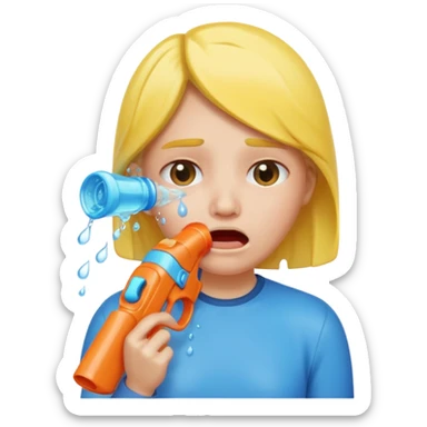 Crying face with hand over mouth and water gun to head sticker