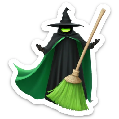 Broom Flying green witch with black big cape extending like a v shape sticker