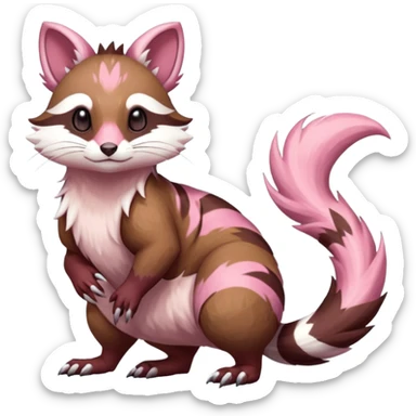 Rare realistic brown-scaled pink, white beige edgy badass epic pretty beautiful handsome gorgeous aesthetic colorful vibrant Vernid-Furret-Linoone-Amaura-species-Fakemon-creature by LiLaiRa, random markings, (full body) sticker