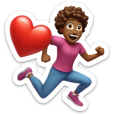 Design an emoji of a person running with a big heart beating strong. Capture the joy of cardio exercise sticker