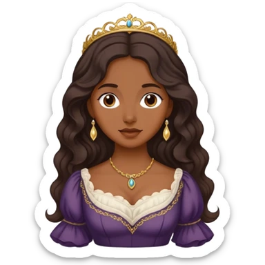 lady with medium brown skin, long wavy dark hair, soft features regency dress sticker