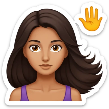 woman with slightly tanned skin, dark brown long hair, dark brown eyes sticker