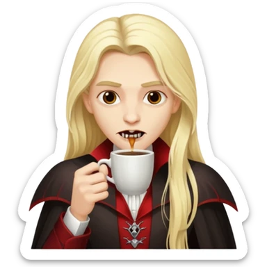 blonde long haired vampire drinking coffee sticker
