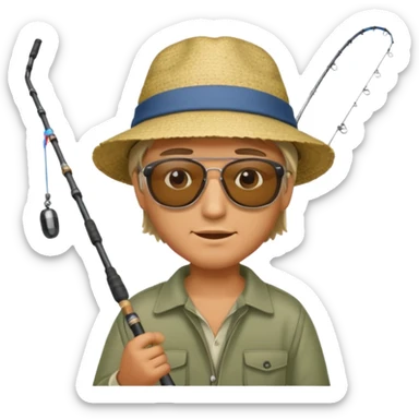 a man holding a fishing rod sticker