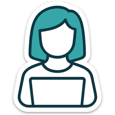 Make the face transparent, clothes as lines only, only the hair is filled in, teal icon style, keep background transparent. sticker