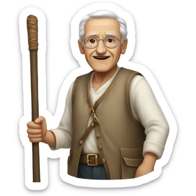 anciano con baston con joroba sticker