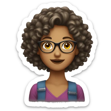 Pretty Curly hair girl with glasses  sticker