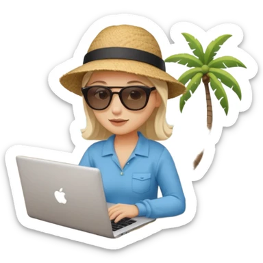 person neutral am laptop und im hintergrund einen strand sticker
