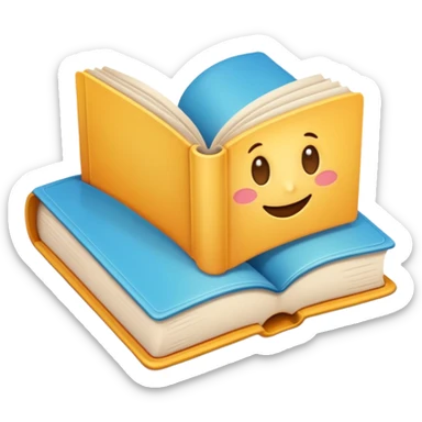 Cute cartoon-style emoji of an open book. Rounded shapes, soft shadows, glossy colorful texture, Telegram emoji style. sticker