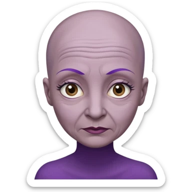 make her skin purple, she has no hair and her eyelashes are huge and she's old sticker