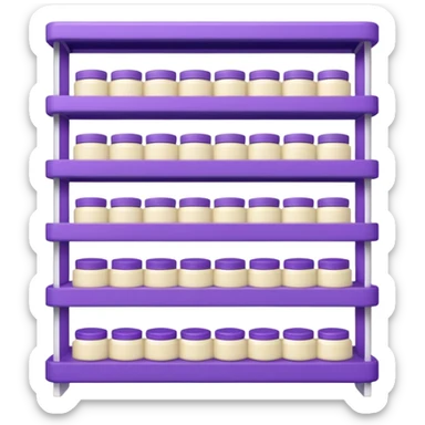 Japanese brand creams displayed on a purple storage shelf, arranged with horizontal variation and vertical consistency. sticker
