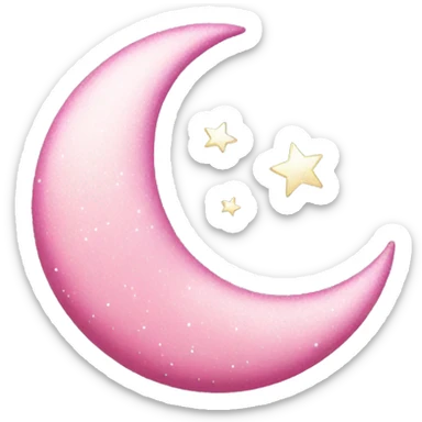 Pink crescent moon with sparkly white clouds sticker