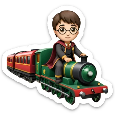 Harry Potter mowing the lawn on the Hogwarts Express train sticker