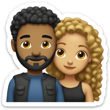 Light skin;Black long hair girl hugging with a man with black beard and curly hair on top sticker