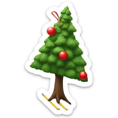 A tree with a Santa hat on skiing down a hill sticker