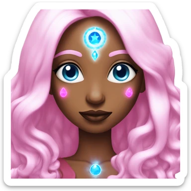 magical diva with pink andromedan skin long hair and blue eyes glowing third eye sticker