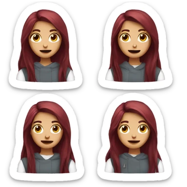 A girl with maroon long hair and a camera, different emotions sticker