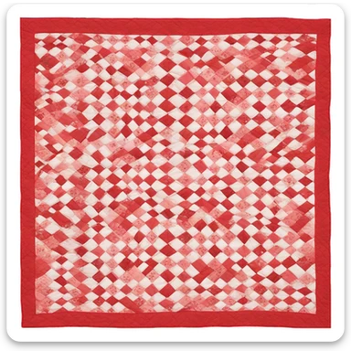 red and white patch work quilt; with red trim sticker