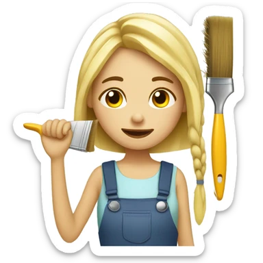 blonde girl tired with a brush for repairs home renovation sticker
