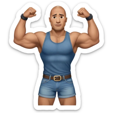 Dwayne the rock Johnson flexing in denim short shorts sticker