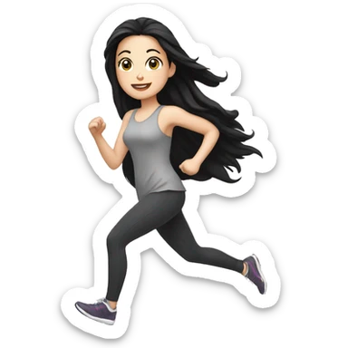A white girl with black hair running sticker