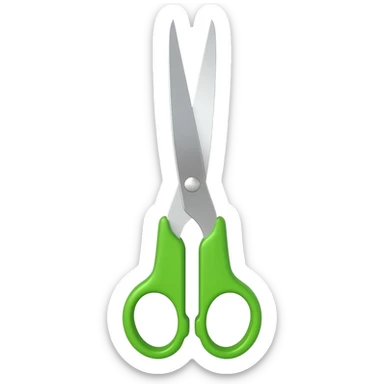 Full scissors with mid green handle, pointed up, blades wide open sticker