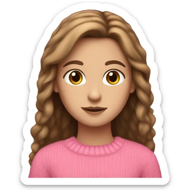 White girl with long brown hair and hazel eyes and wearing a pink sweater  sticker