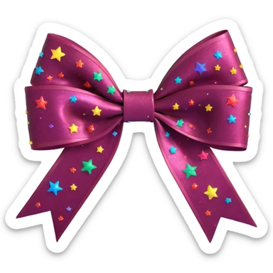 sparkly burgundy bow with stars, iridescent rainbow highlights, no gold outline sticker