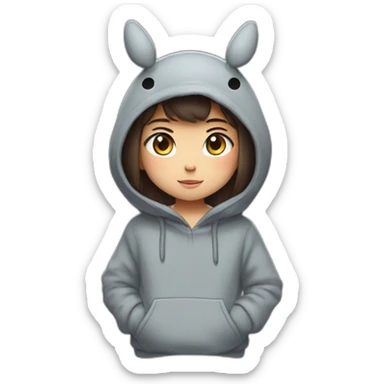 Fille Brune avec un sweat-capuche Totoro avec les couleurs de Totoro sur ventre  sticker