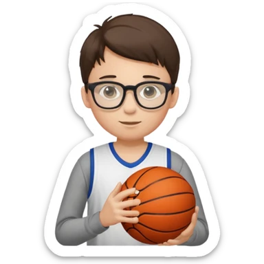 a boy with a glasees with a basketball ball on the hand sticker