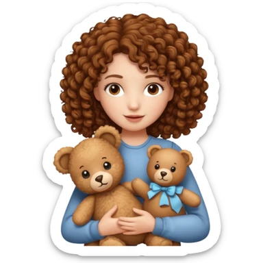 curly hair girl with bear  sticker