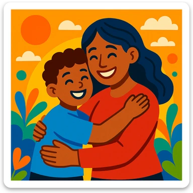 warm and loving scene of mother and son sticker