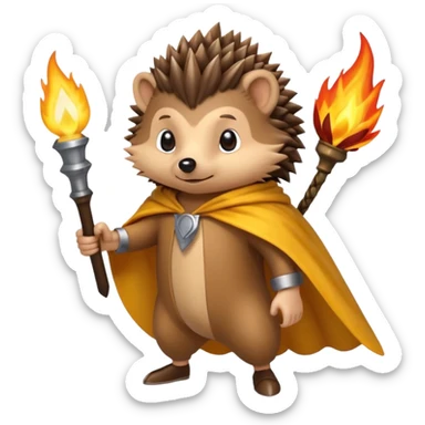 hedgehog holding torch with yellow cape sticker