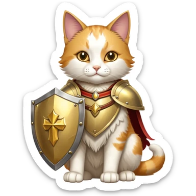 heroic paladin cat with golden holy shield sticker