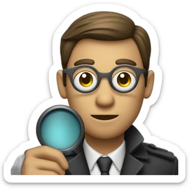 mesteryous detective in a dark suite holding a magnifying glass sticker