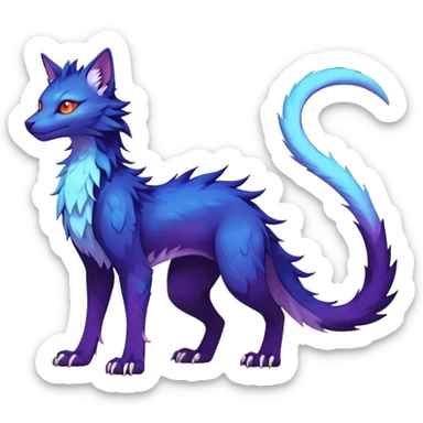 Kawaii dark colorful edgy fantasy ethereal feline-vernid-sergal-fursona animal creature with a tufted tail full body sticker