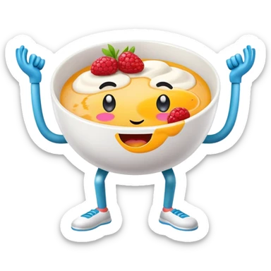 Breakfast bowl with a face on it and arms and legs ready for gym sticker