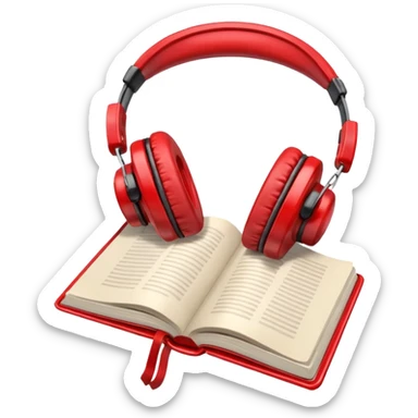 Red headphones laying on a closed red book emoji sticker
