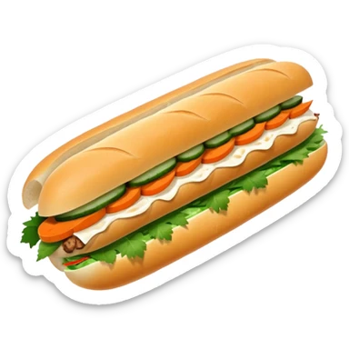 traditional banh mi with char grilled pork emoji 


    Very crusty baguette

    Mayo 

    Pickled carrot 

    Cucumber, coriander/cilantro, green onion, chilli 
 sticker