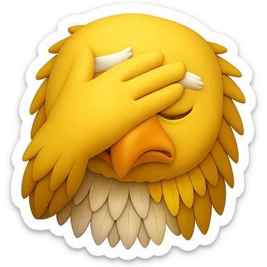 Make the yellow eagle facing forward do a facepalm gesture in the style of emoji. Remove the background. sticker