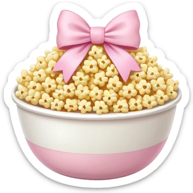 popcorn soft texture in white bowl with pink pastel bow not on top sticker