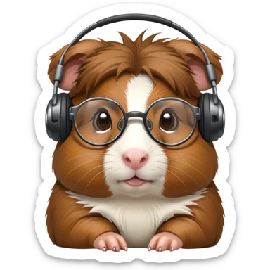 studious guinea pig with glasses wearing a headset sticker